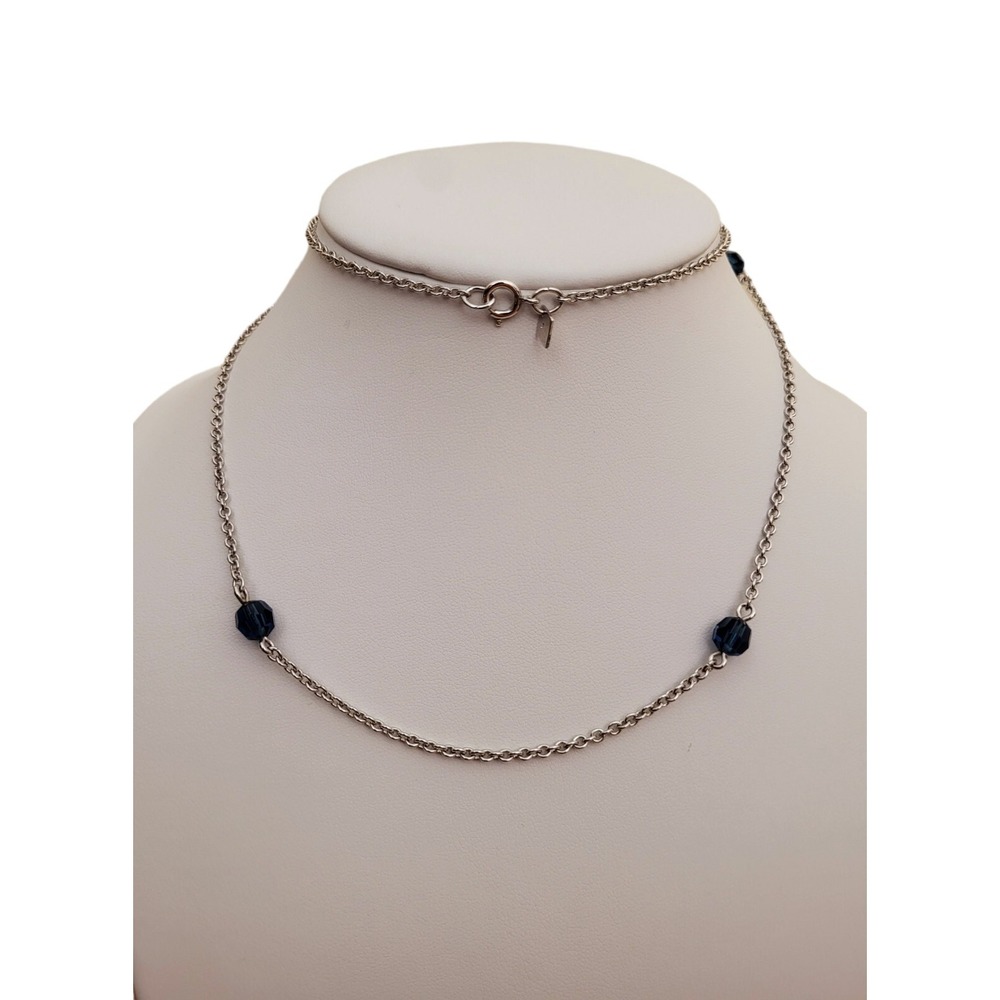 SARAH COVENTRY Silver Tone Blue Beaded Necklace 29" Vintage‎ Chain Link
